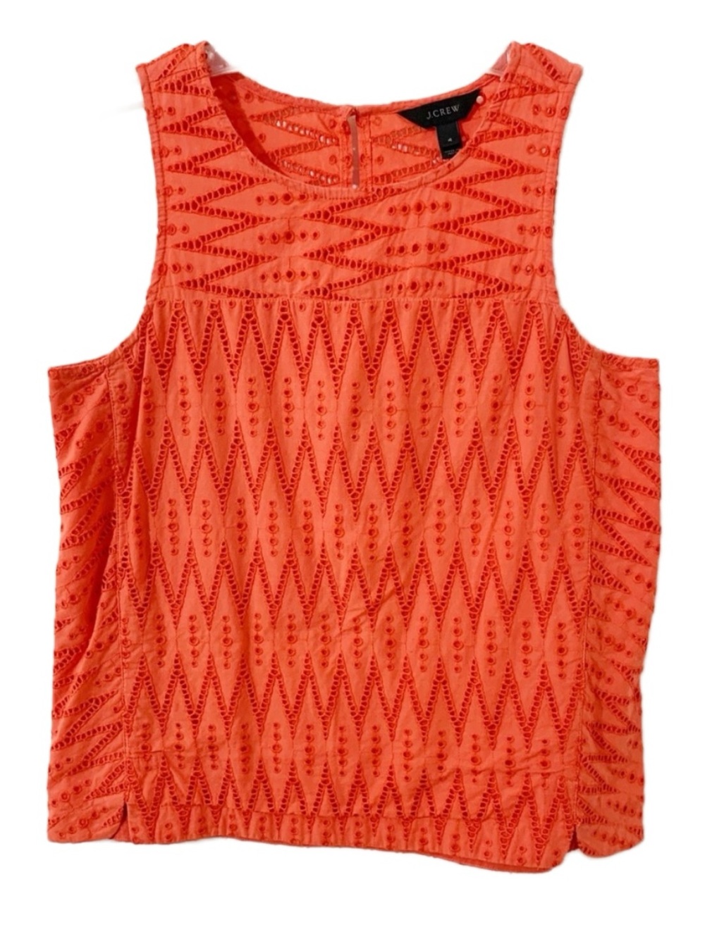 J Crew Chevron Eyelet Sleeveless Crewneck Cotton Shell Blouse Coral Orange 🍊 🪸